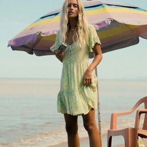 Billabong Hot Tropics Turquoise Ruffle Mini Dress 🩵